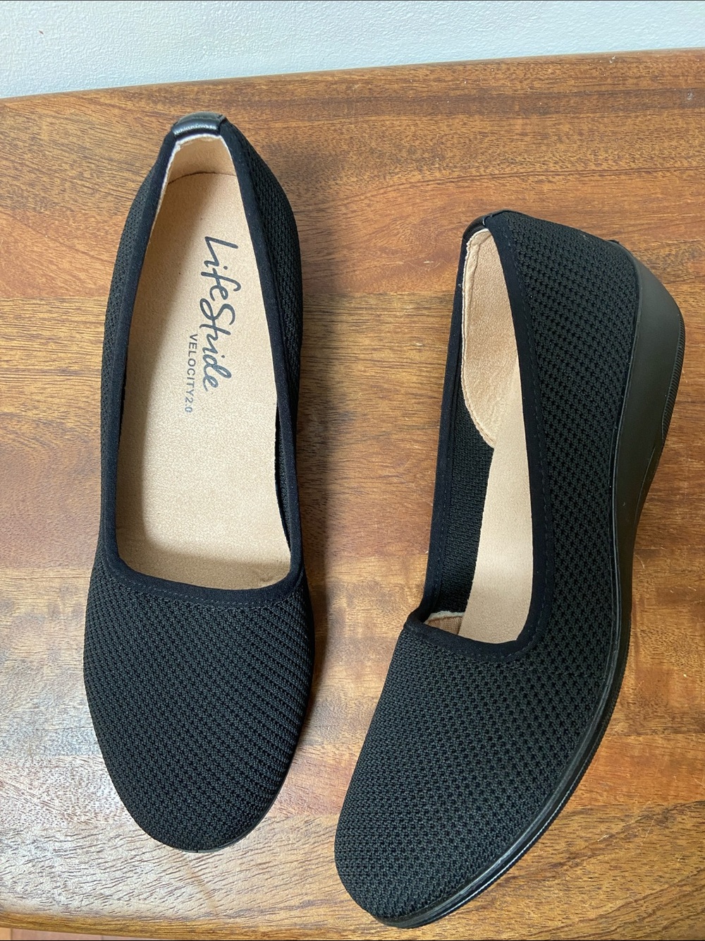 Life Stride Black Knit Slip-On Flats- New